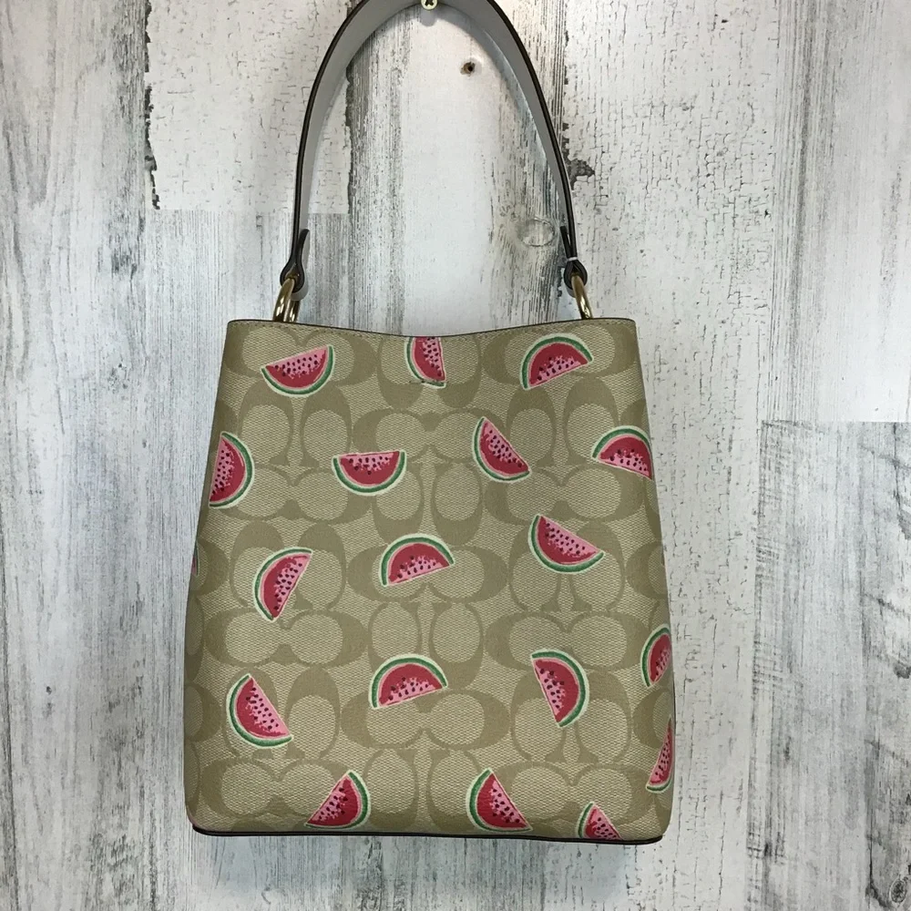 Coach Small Town Bucket Bag in Signature Canvas with a watermelon print. EUC - Picture 2 of 16